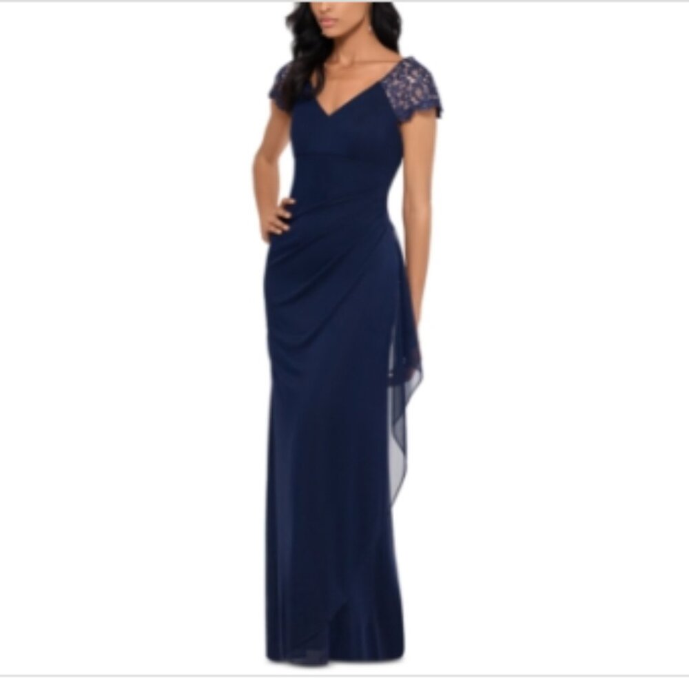 Xscape Lace-Sleeve Chiffon Gown - Plum